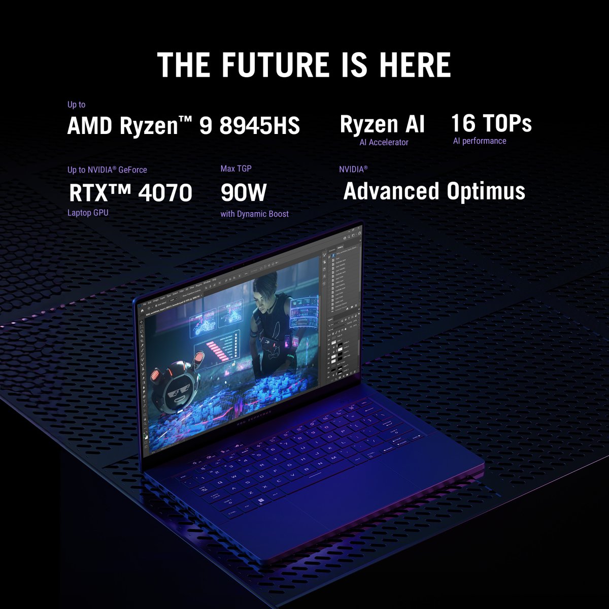 ASUS ROG Zephyrus G14 GA403UI-QS060W AMD Ryzen™ 9 8945HS Laptop 35.6 cm (14") WQXGA 32 GB LPDDR5x-SDRAM 1 TB SSD NVIDIA GeForce RTX 4070 Wi-Fi 6E (802.11ax) Windows 11 Home Black, Grey - Image 4