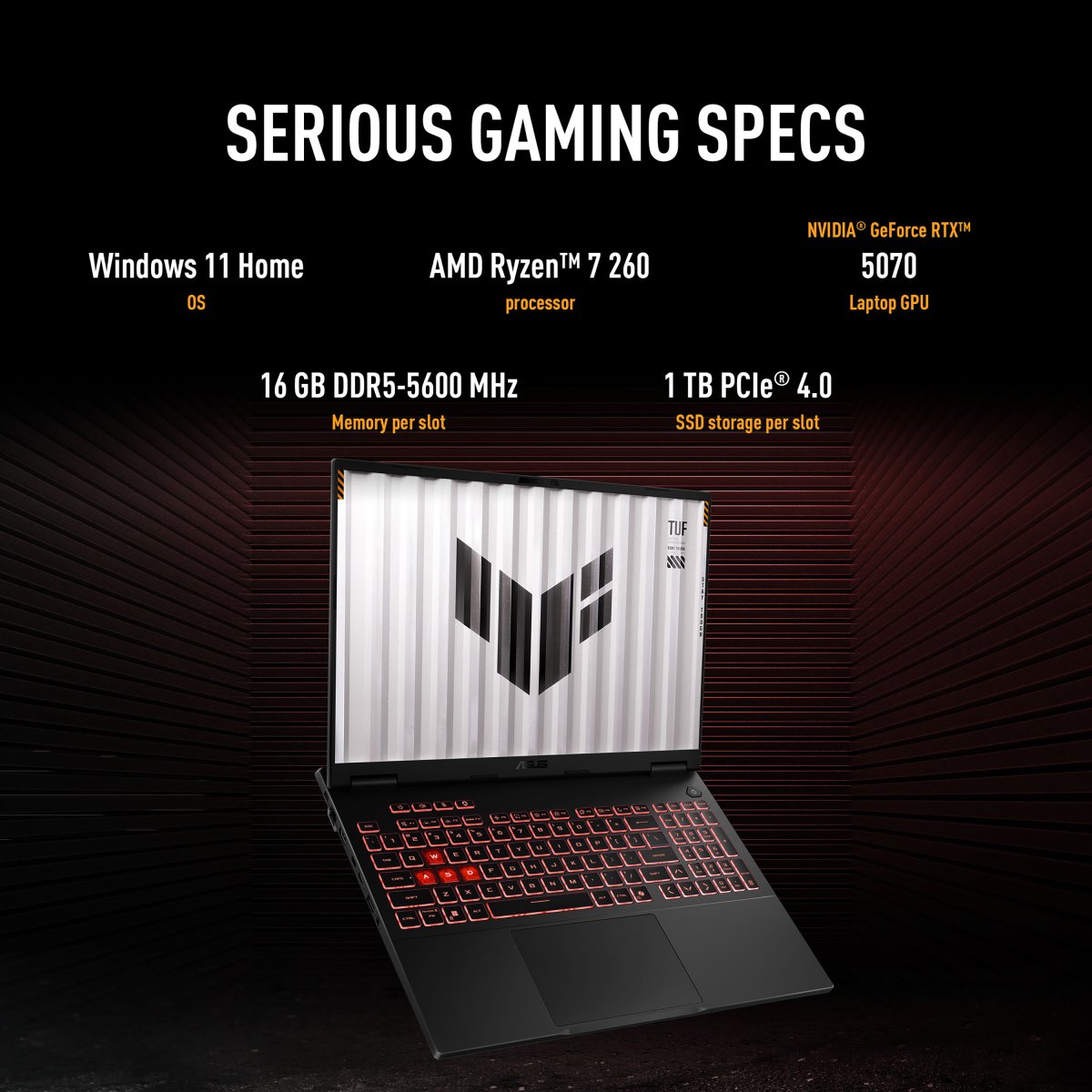 ASUS TUF Gaming A16 FA608UP-RV003W AMD Ryzen™ 7 260 Laptop 40.6 cm (16") WUXGA 16 GB DDR5-SDRAM 1 TB SSD NVIDIA GeForce RTX 5070 Wi-Fi 6E (802.11ax) Windows 11 Home Grey - Image 18